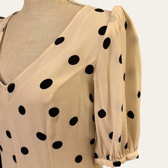 Creamy Black Polka Dot Long Dress, Size S, 2 pc w/ slip, Zip Back, Slimming!!! - Picture 3 of 10